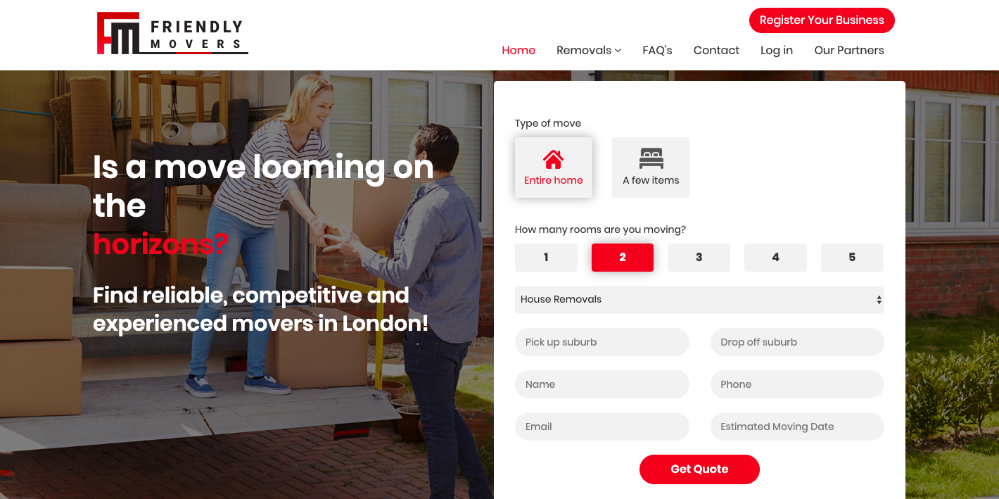 friendly movers home page screenshot